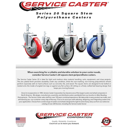 Service Caster 3.5 Inch Maroon Polyurethane Wheel Swivel 3/4 Inch Square Stem Caster SCC SCC-SQ20S3514-PPUB-MRN-34